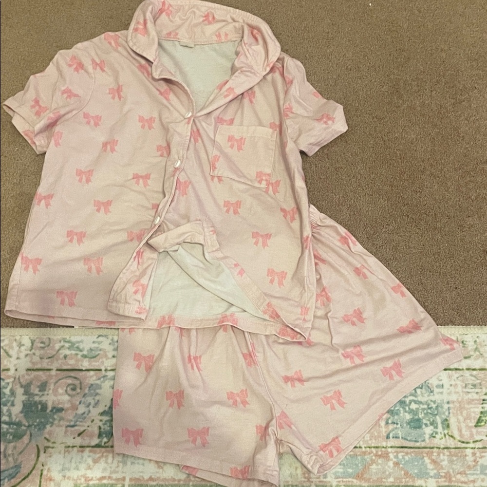 SHEIN Light Pink Bow Pajama Set
